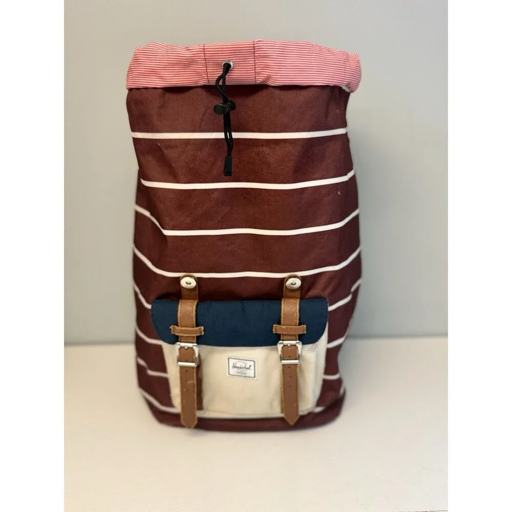 Herschel Supply Co. Little America Backpack Maroon Striped Colorblock 19